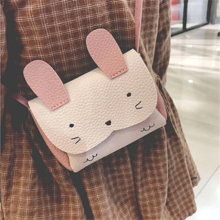 Girls PU Coin Purse Bag Wallet Kids Rabbit One Shoulder Bag Small Coin Purse(Pink)