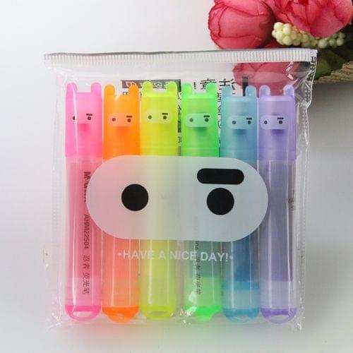 6 PCS Creative Cartoon Cute Rabbit Mini Fluorescent Pen