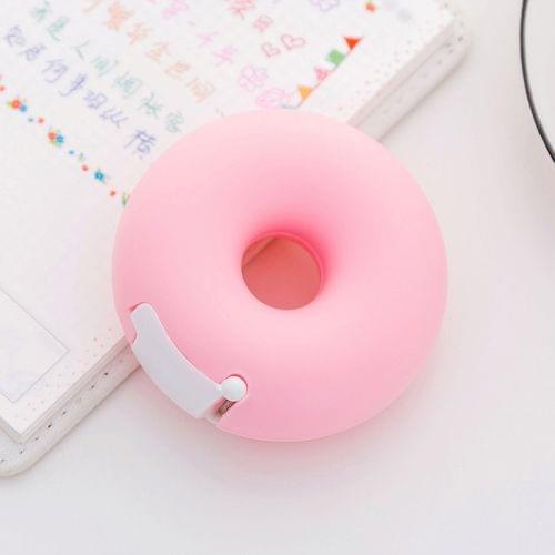 Cute Heart Shape Plastic Tape Dispenser Creative Donut Decorative Tape Cutter Kids Office School Supplies(Pink Donut)