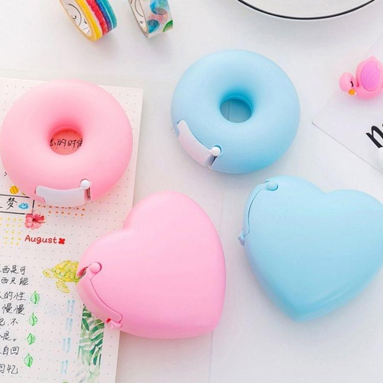 Cute Heart Shape Plastic Tape Dispenser Creative Donut Decorative Tape Cutter Kids Office School Supplies(Pink Donut)