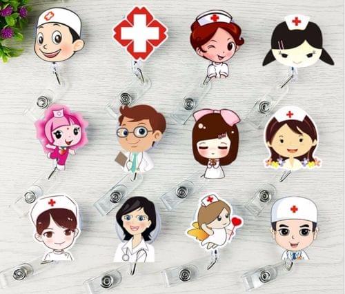 Doctor Head Pattern Cute Retractable Badge Reel Student Nurse ID Name Card Badge