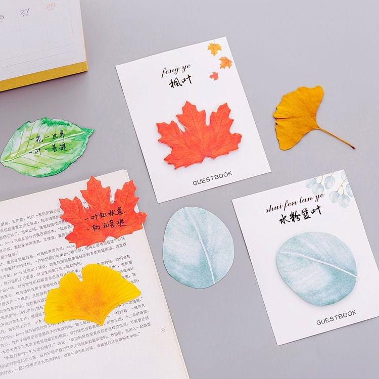 2 PCS Cute Tree Leaf Sticky Note Stickers Memo Pad Office Decoration School Supplies Stationery(Ginkgo)