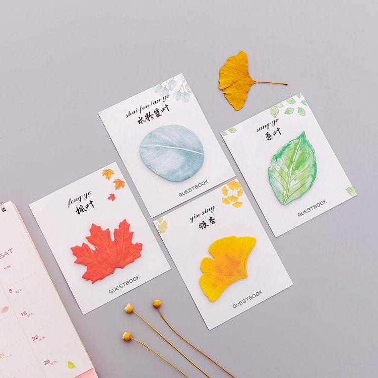 2 PCS Cute Tree Leaf Sticky Note Stickers Memo Pad Office Decoration School Supplies Stationery(Ginkgo)