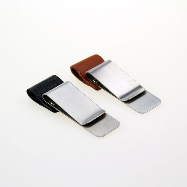 Metal Leather Pen Holder Stainless Steel Pencil Clip Notebook Pen Holder(Silver-Black)