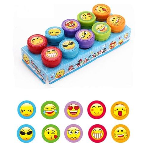 10 PCS/Box Round Multicolor Fun Cute Child DIY Scrapbook Stamp Cartoon Rubber Stamps Scrapbooking Reward Toy(SW931-10 Face)
