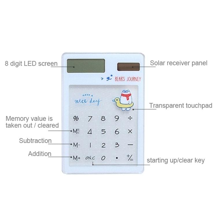 8 Digits LED Screen Calculator with Transparent Touch Pad & Solar Panel, Random Color Delivery