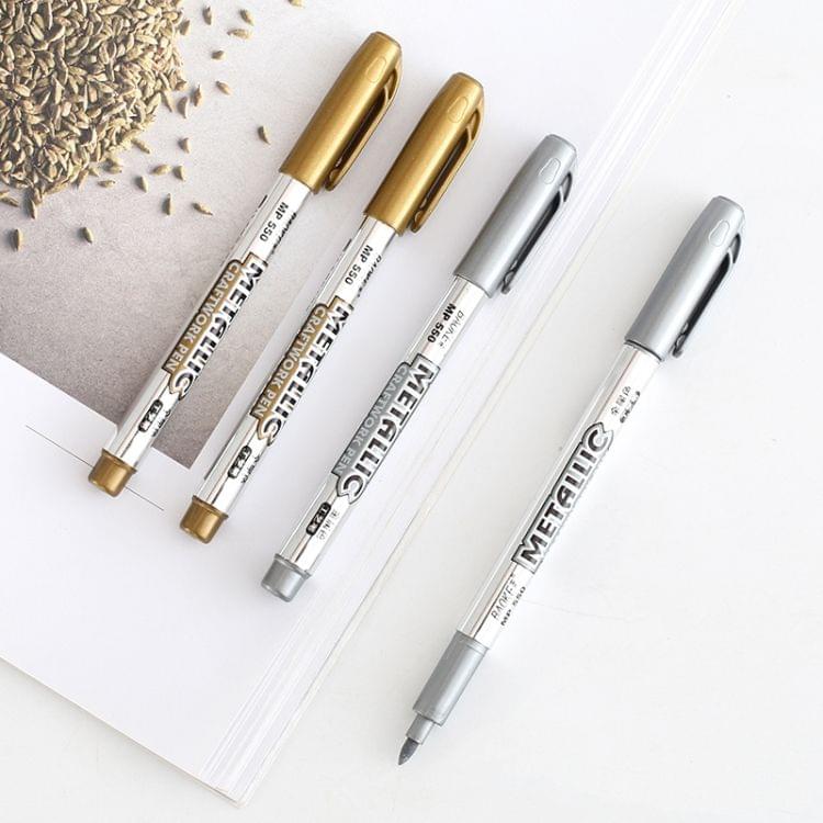 2 PCS DIY Metal Waterproof Permanent Paint Marker Pens Sharpie Student Supplies(Silver)