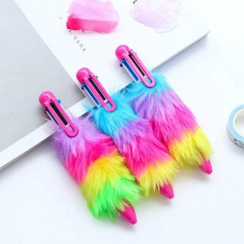Cute Plush Rainbow Six-color Ballpoint Pen School Office Accessories Writing Stationery
