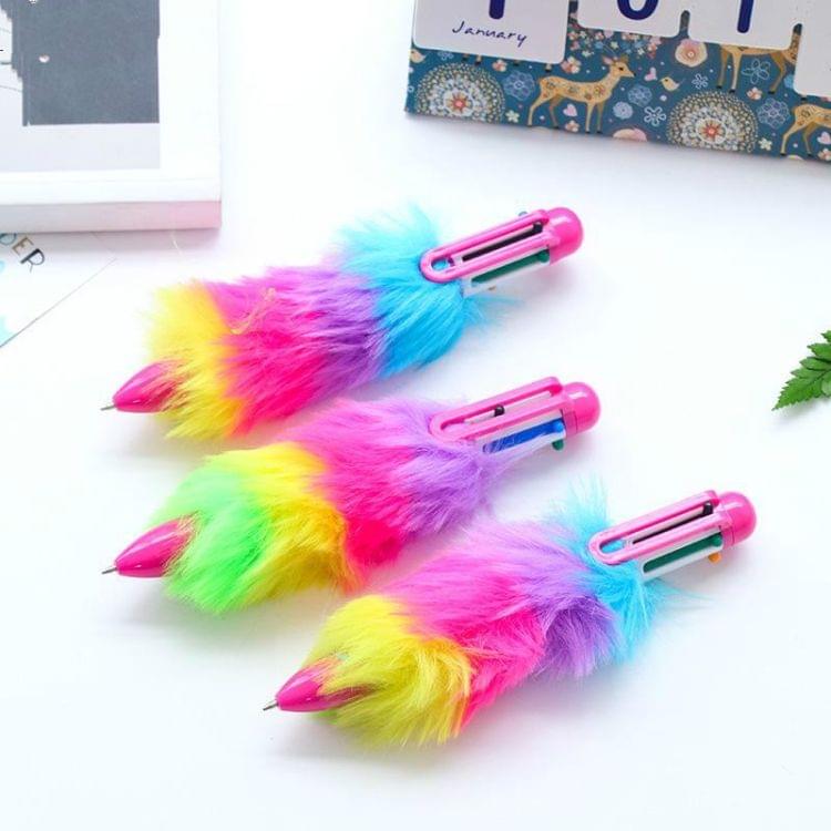 Cute Plush Rainbow Six-color Ballpoint Pen School Office Accessories Writing Stationery