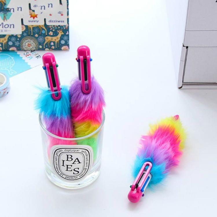 Cute Plush Rainbow Six-color Ballpoint Pen School Office Accessories Writing Stationery