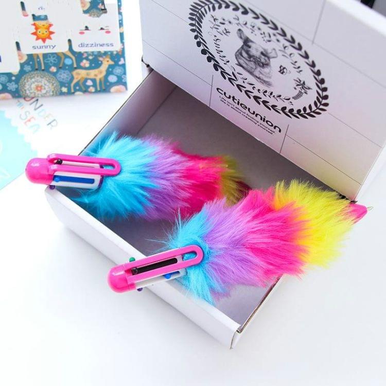 Cute Plush Rainbow Six-color Ballpoint Pen School Office Accessories Writing Stationery