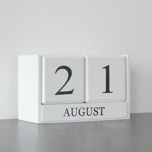 Wooden Calendar Creative Home Decoration Ornaments Living Room Desktop(White)