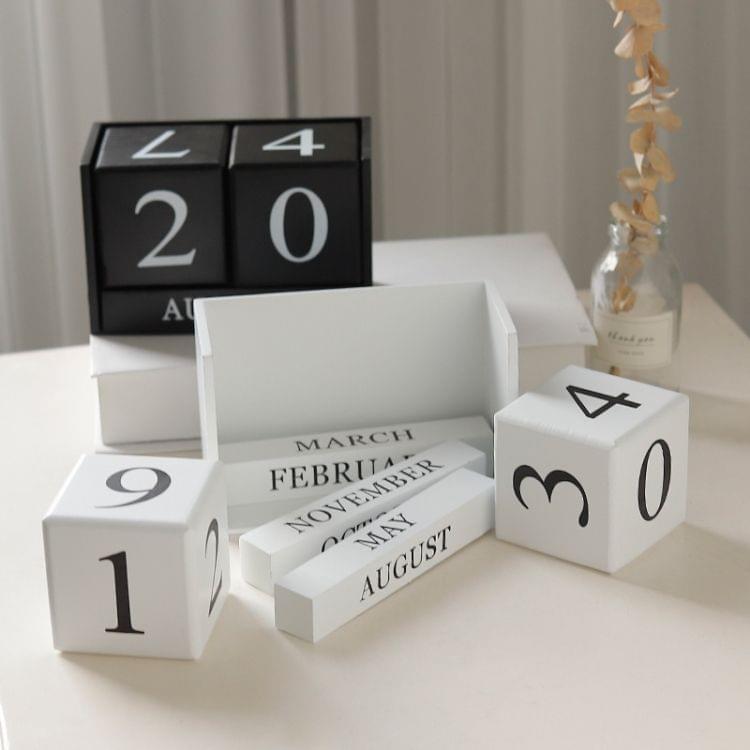 Wooden Calendar Creative Home Decoration Ornaments Living Room Desktop(White)