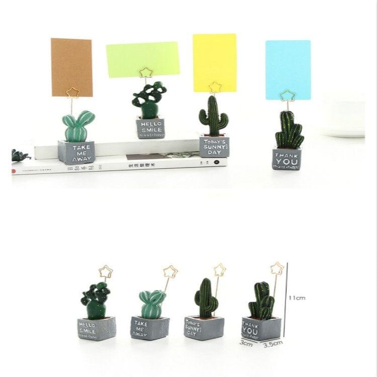 4 PCS Mini Table Plant Cute Cactus Memo Clip Holder Photo Note Resin Organizer Stationery Office Decoration School Supplies