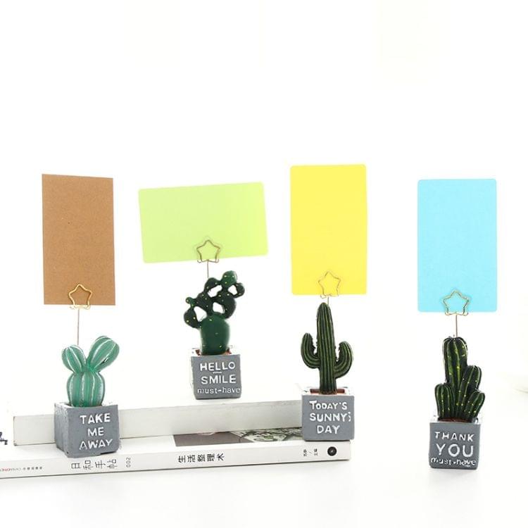 4 PCS Mini Table Plant Cute Cactus Memo Clip Holder Photo Note Resin Organizer Stationery Office Decoration School Supplies