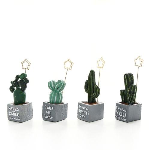 4 PCS Mini Table Plant Cute Cactus Memo Clip Holder Photo Note Resin Organizer Stationery Office Decoration School Supplies