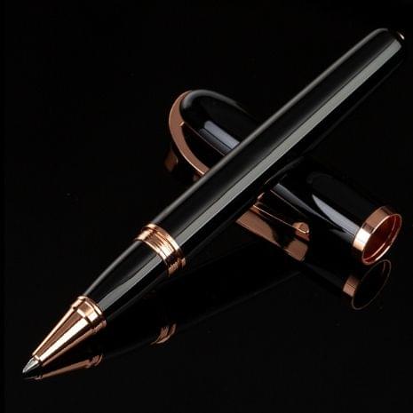 2 PCS Black Roll Ball Pen Ballpoint Pens School Office Stationery Luxury Birthday Gift(Black rose gold )