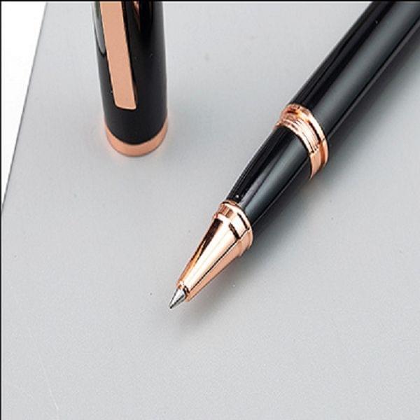 2 PCS Black Roll Ball Pen Ballpoint Pens School Office Stationery Luxury Birthday Gift(Black rose gold )