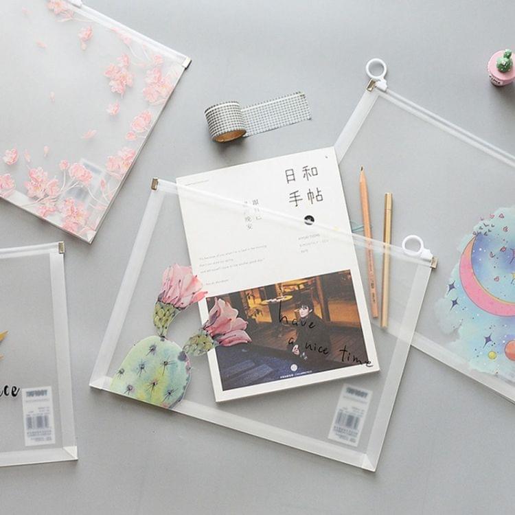 DYOXCEPZ774 4PCS Cute Fresh Cherry Blossom A4 Zipper Folder School Office Supplies Children's Gifts Stationery Color Mixing