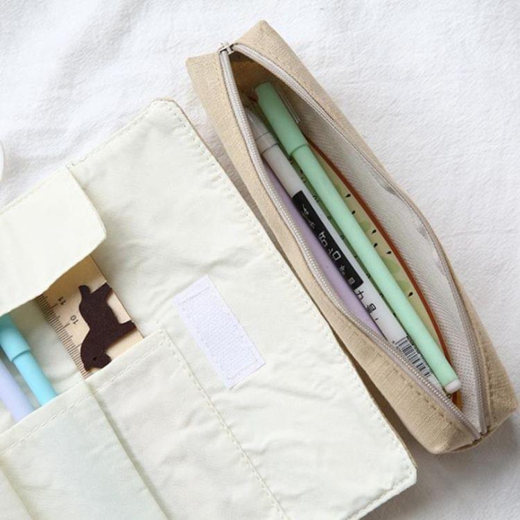 Cat Pattern Pencil Case School Pencil Case Canvas Roll Up Pencil Bag Portable Pencil Box School Supplies(Pink Cat)