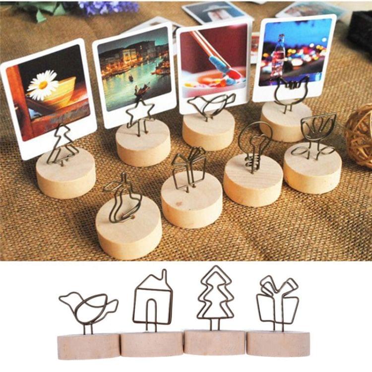 Creative Round Wooden Iron Photo Clip Memo Name Card Pendant Furnishing Articles Picture Frame(House)