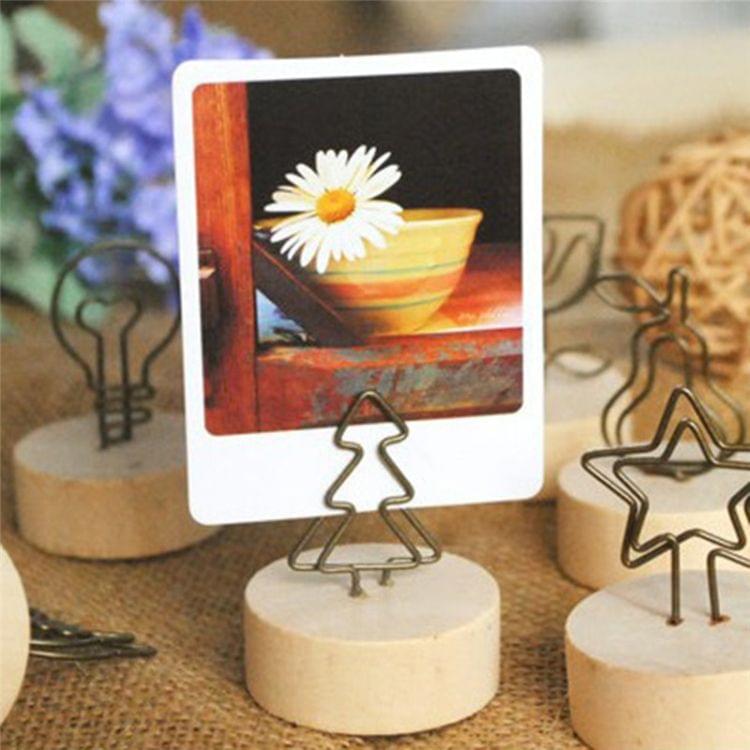 Creative Round Wooden Iron Photo Clip Memo Name Card Pendant Furnishing Articles Picture Frame(House)