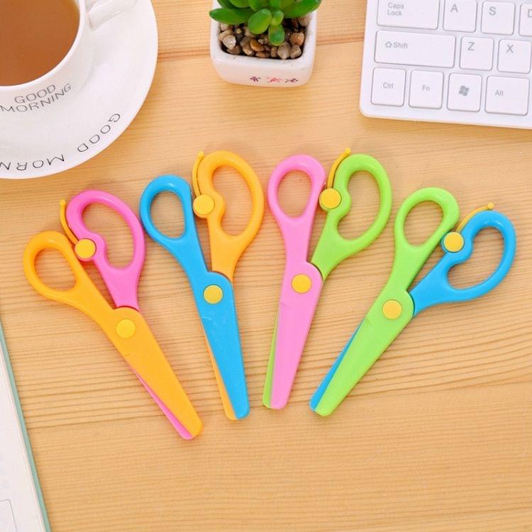 2 PCS 137mm Mini Safety Round Head Plastic Scissors Student Kids Paper Cutting Minions Kindergarten School Supplies(Green Pink)