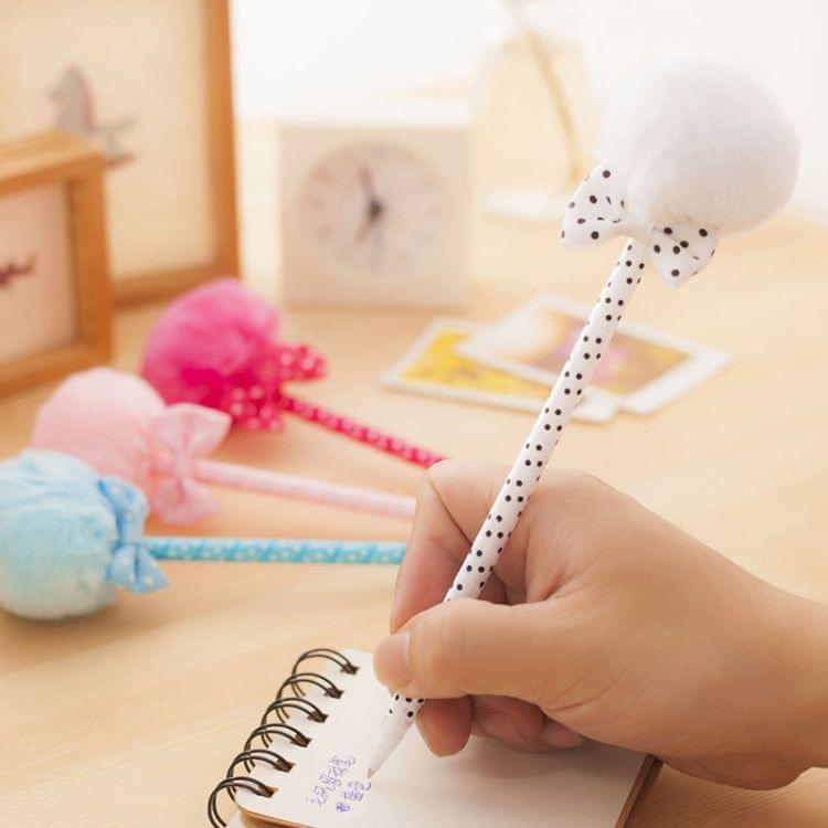 3 PCS Bow Plush Ballpoint Pen Fur Ball Portable Cute Kawaii Pen School Supplies Pens Kids Gifts, Random Color Delivery, Ink Color:Blue