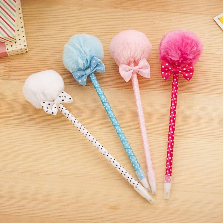 3 PCS Bow Plush Ballpoint Pen Fur Ball Portable Cute Kawaii Pen School Supplies Pens Kids Gifts, Random Color Delivery, Ink Color:Blue