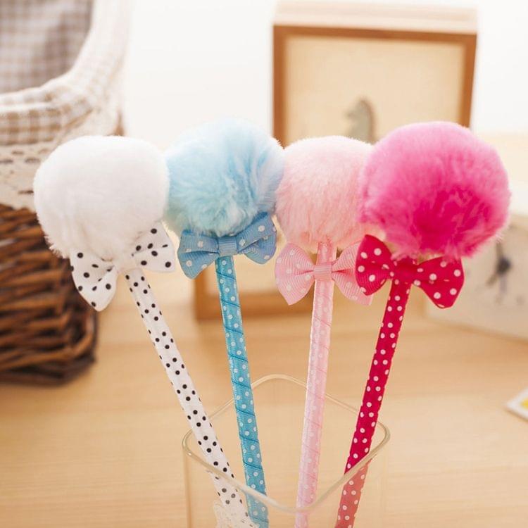 3 PCS Bow Plush Ballpoint Pen Fur Ball Portable Cute Kawaii Pen School Supplies Pens Kids Gifts, Random Color Delivery, Ink Color:Blue