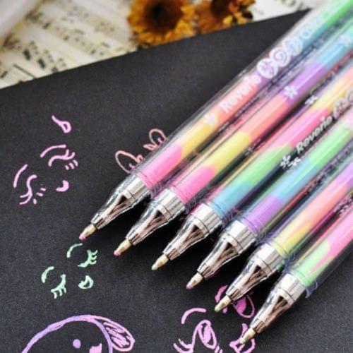 4 PCS Highlighters Stationery Writing Office Pen 6 in 1 Watercolor Pen Water Chalk DIY Handmade Photo Album Color Pen