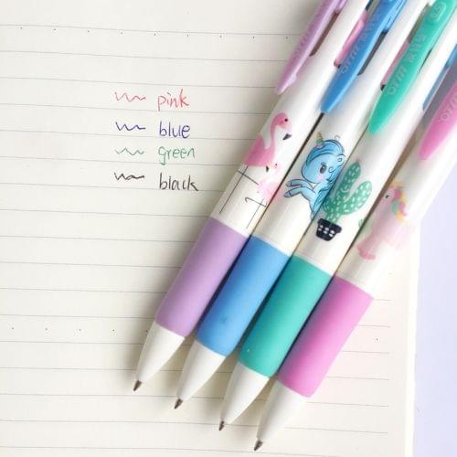 2 PCS Cartoon Animals Plants 4 Colors Chunky Ballpoint Pen School Office Supply Gift Stationery,Random Color Delivery