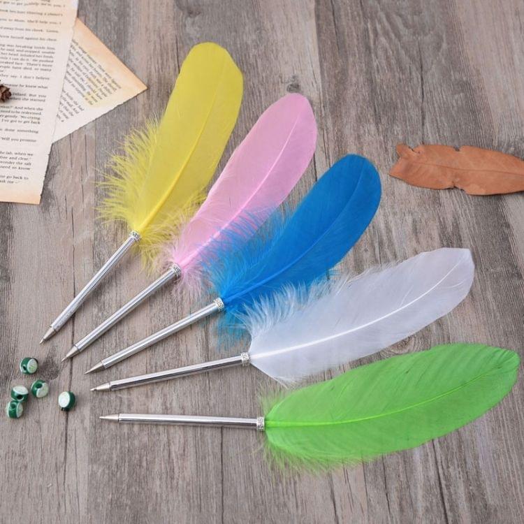 Ostrich Feather Quill Ballpoint Pen Wedding Gift Office School Signature Pen, Length:26cm(White)