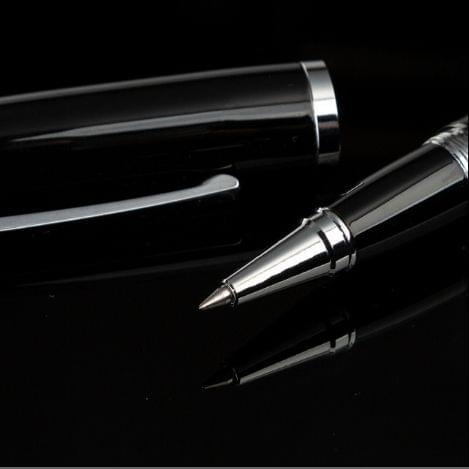 2 PCS Black Roll Ball Pen Ballpoint Pens School Office Stationery Luxury Birthday Gift(Black silver )