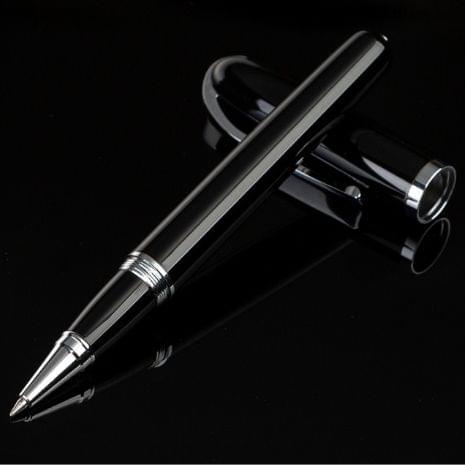 2 PCS Black Roll Ball Pen Ballpoint Pens School Office Stationery Luxury Birthday Gift(Black silver )