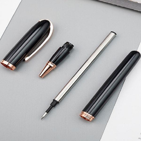 2 PCS Black Roll Ball Pen Ballpoint Pens School Office Stationery Luxury Birthday Gift(Black silver )