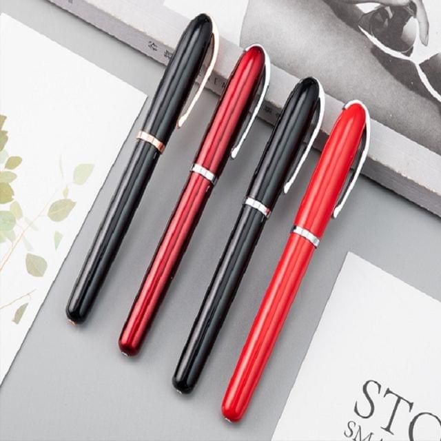 2 PCS Black Roll Ball Pen Ballpoint Pens School Office Stationery Luxury Birthday Gift(Black silver )