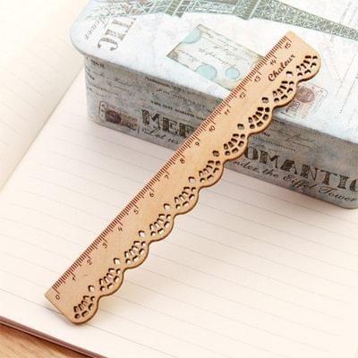 10 PCS Stationery Lace Brown Wood Ruler Straight Ruler Study Office School Supplies(Wood Color)