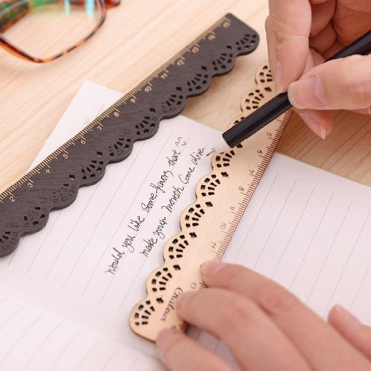 10 PCS Stationery Lace Brown Wood Ruler Straight Ruler Study Office School Supplies(Wood Color)