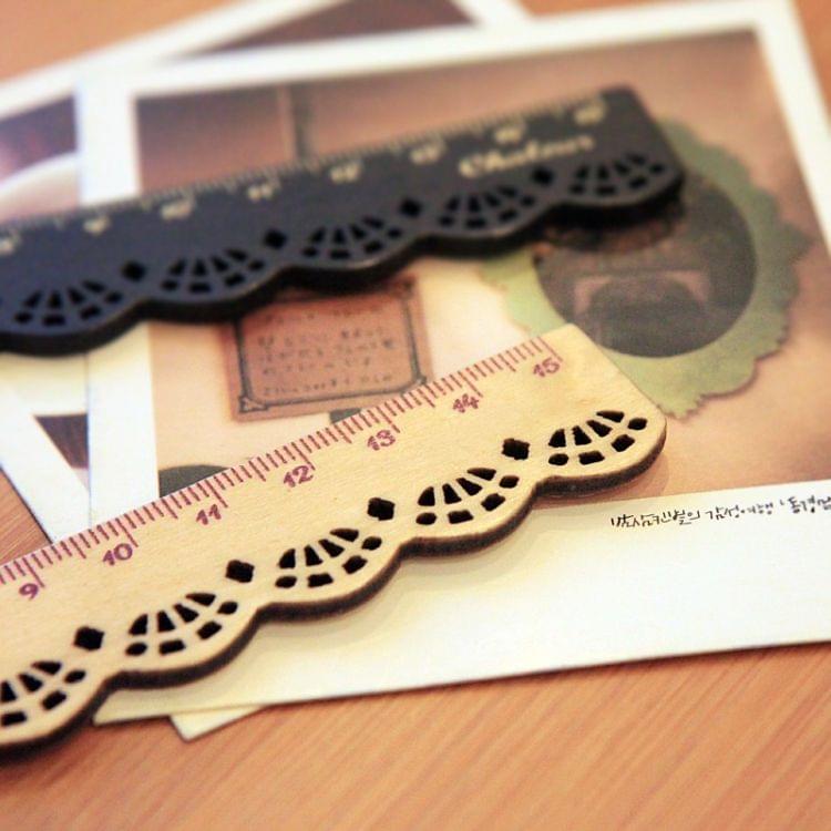10 PCS Stationery Lace Brown Wood Ruler Straight Ruler Study Office School Supplies(Wood Color)