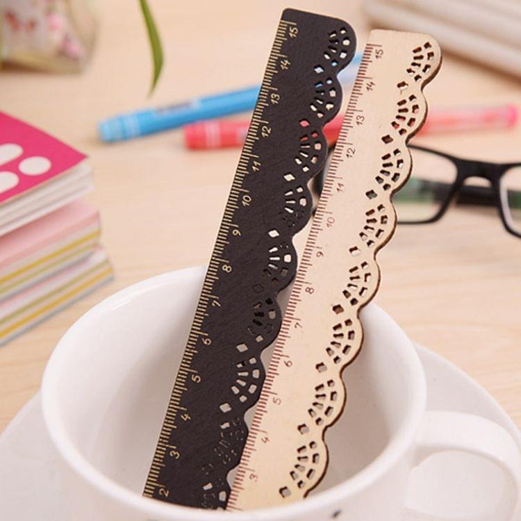 10 PCS Stationery Lace Brown Wood Ruler Straight Ruler Study Office School Supplies(Wood Color)