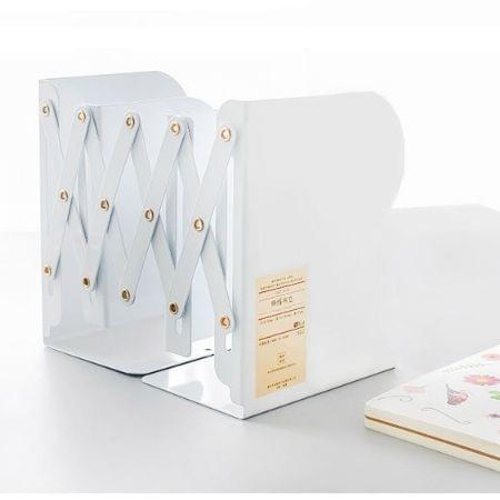 Adjust Bookshelf Large Metal Bookend Desk Holder Stand for Books Gift Stationery(White)