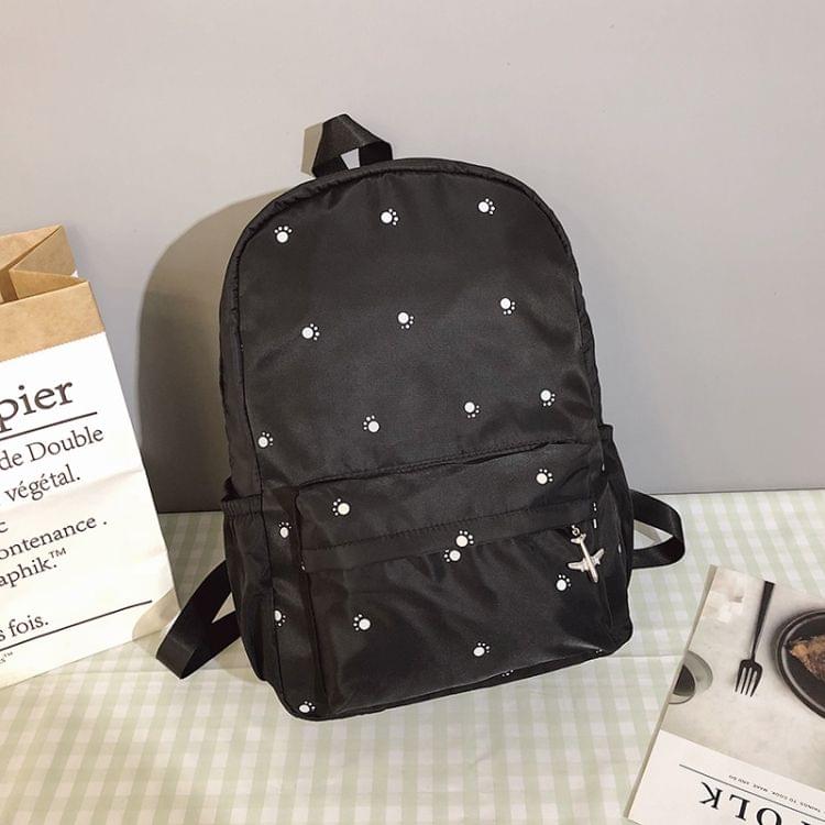 Small Footprint Pattern Waterproof Oxford Cloth Shoulder Backpack Casual Handbag Shoulder Bag (Black)