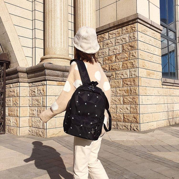 Small Footprint Pattern Waterproof Oxford Cloth Shoulder Backpack Casual Handbag Shoulder Bag (Black)