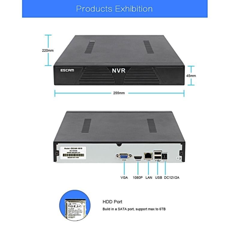 ESCAM MINI NVR K616 16CH Mini NVR Digital Video Recorder, Support VGA / HDMI / USB