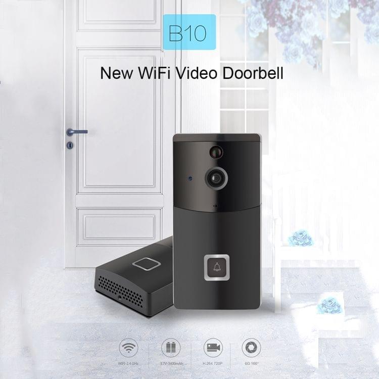 B10 2.4GHz Wireless Intelligent Doorbell 720P WiFi Video Doorbell Visual Camera Doorbell Intercom Home Security Safe, Support PIR Detection / Night Vision / Mobile Phone APP(Black)