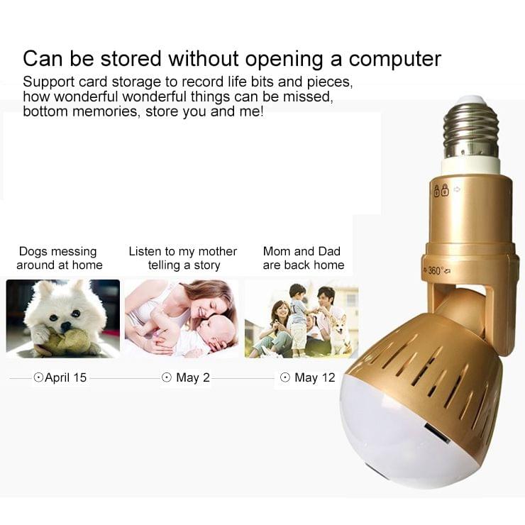 1.3 Megapixel Panoramic Universal Light Bulb Camera Mobile Phone Remote Installation Home Network HD Plug and Play V380 Monitoring