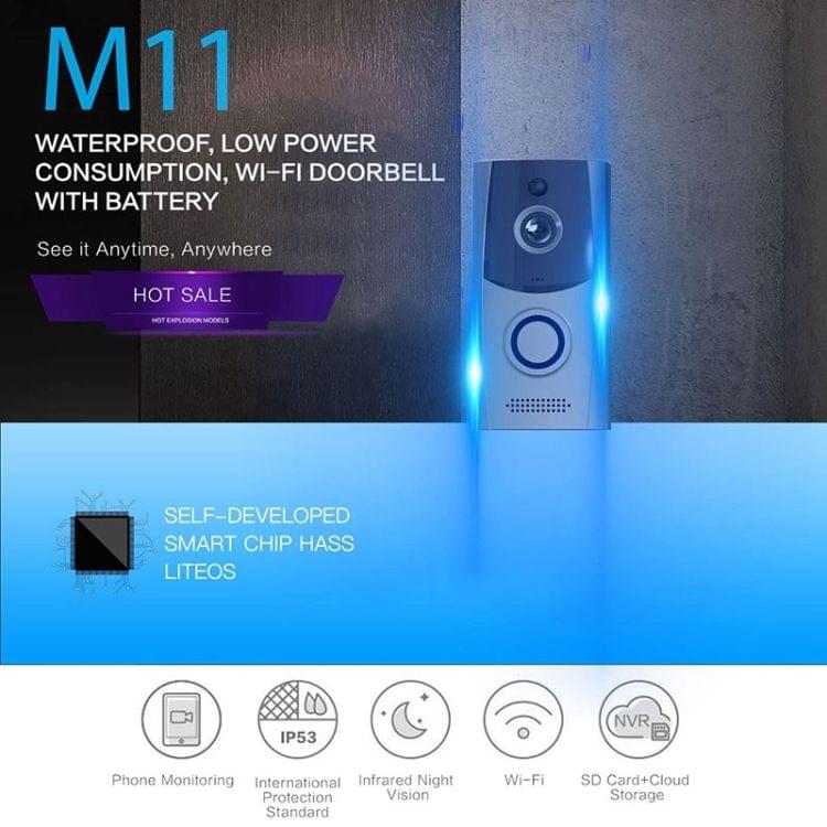 M11 720P Smart WIFI Ultra Low Power Video Visual Doorbell,Support Phone Remote Monitoring & Night Vision& IP53 Waterproof & SD Card (Grey)