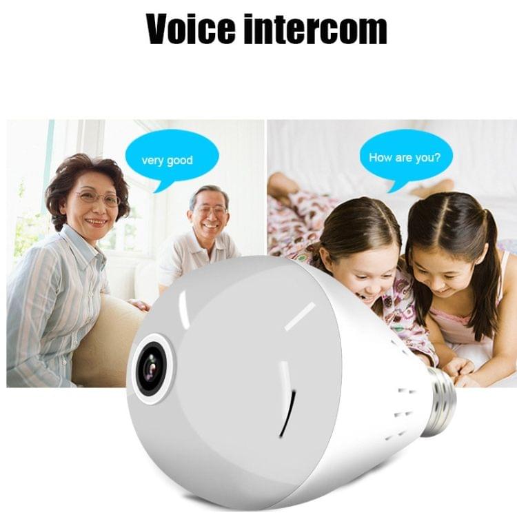 E27 Bulb Shape 360 Degrees Panoramic Camera 1080P HD WiFi Remote Webcam Monitoring for IOS / Android Mobile Phone, Support Motion Detection & Two-way Voice(64GB)