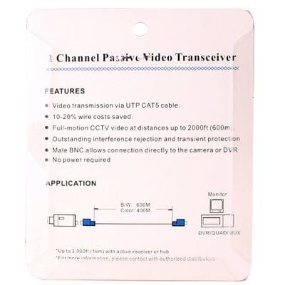2 PCS 1 Channel Passive Video Balun UTP BNC Cat5 Transceiver(Grey)